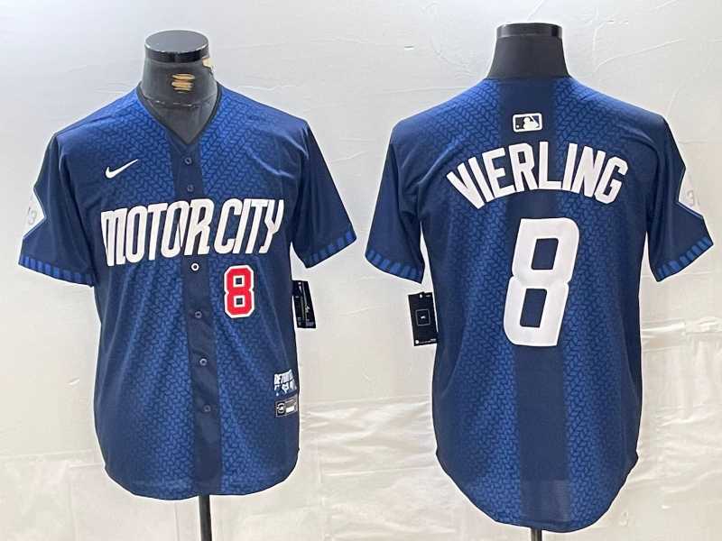 Mens Detroit Tigers #8 Matt Vierling Number Navy 2024 City Connect Cool Base Limited Stitched Jersey1